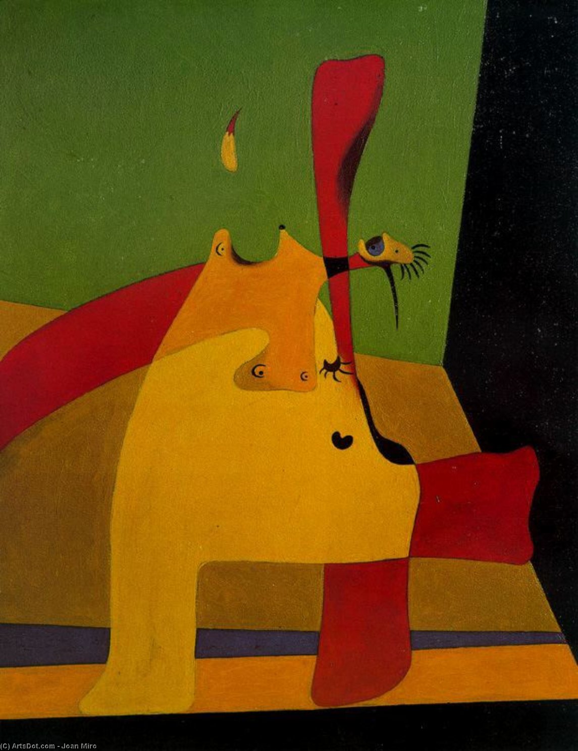 Wikioo.org - Bách khoa toàn thư về mỹ thuật - Vẽ tranh, Tác phẩm nghệ thuật Joan Miro - Llama en el espacio y mujer desnuda