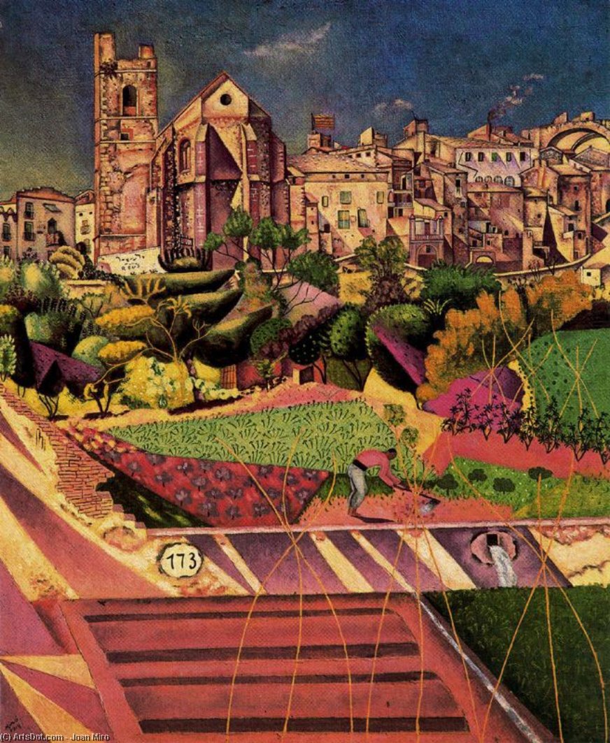 WikiOO.org - Enciclopedia of Fine Arts - Pictura, lucrări de artă Joan Miro - Montroig, la iglesia y el pueblo