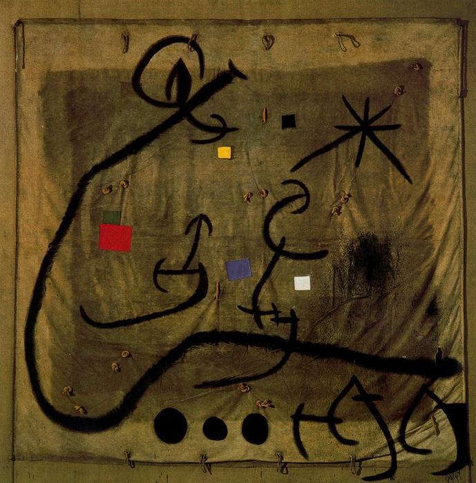 Wikioo.org – La Enciclopedia de las Bellas Artes - Pintura, Obras de arte de Joan Miro - Mujer circundada por una bandada delaware pájaros en la noche