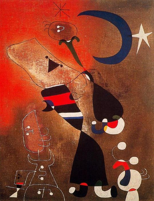 WikiOO.org - אנציקלופדיה לאמנויות יפות - ציור, יצירות אמנות Joan Miro - Mujer y pájaro al claro de luna
