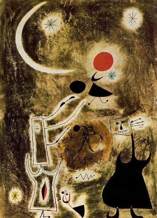 Wikoo.org - موسوعة الفنون الجميلة - اللوحة، العمل الفني Joan Miro - Mujer y pájaro ante el sol
