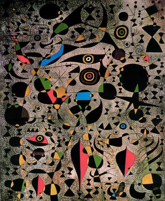 WikiOO.org - Encyclopedia of Fine Arts - Schilderen, Artwork Joan Miro - Mujeres cercadas por el vuelo de un pájaro