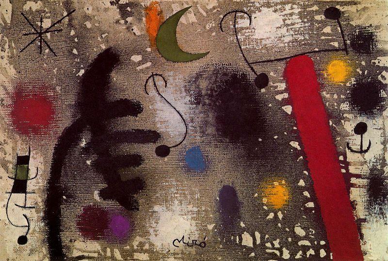 Wikioo.org - สารานุกรมวิจิตรศิลป์ - จิตรกรรม Joan Miro - Pareja de amantes en la noche