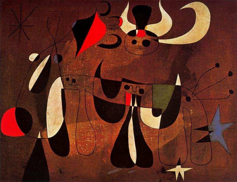 WikiOO.org - Enciclopedia of Fine Arts - Pictura, lucrări de artă Joan Miro - Personajes en la noche