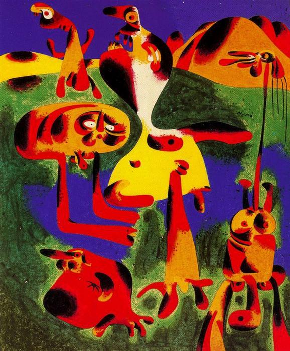 Wikoo.org - موسوعة الفنون الجميلة - اللوحة، العمل الفني Joan Miro - Personajes y montañas
