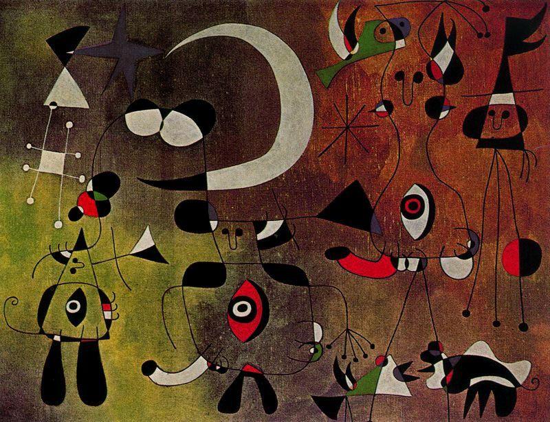 Wikioo.org – La Enciclopedia de las Bellas Artes - Pintura, Obras de arte de Joan Miro - Pintura ( Personajes en la noche )