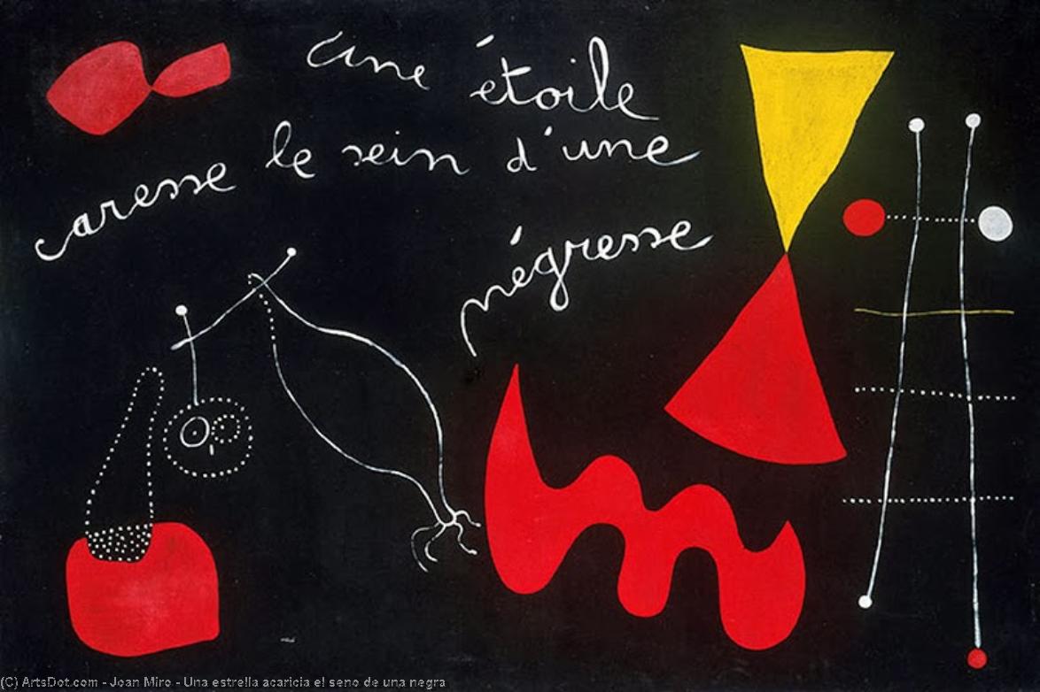Wikoo.org - موسوعة الفنون الجميلة - اللوحة، العمل الفني Joan Miro - Una estrella acaricia el seno de una negra