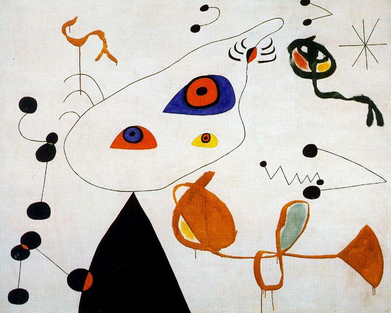 Wikioo.org – La Enciclopedia de las Bellas Artes - Pintura, Obras de arte de Joan Miro - mujer y pájaro en la noche ( Femme et oiseau dans la nuit )
