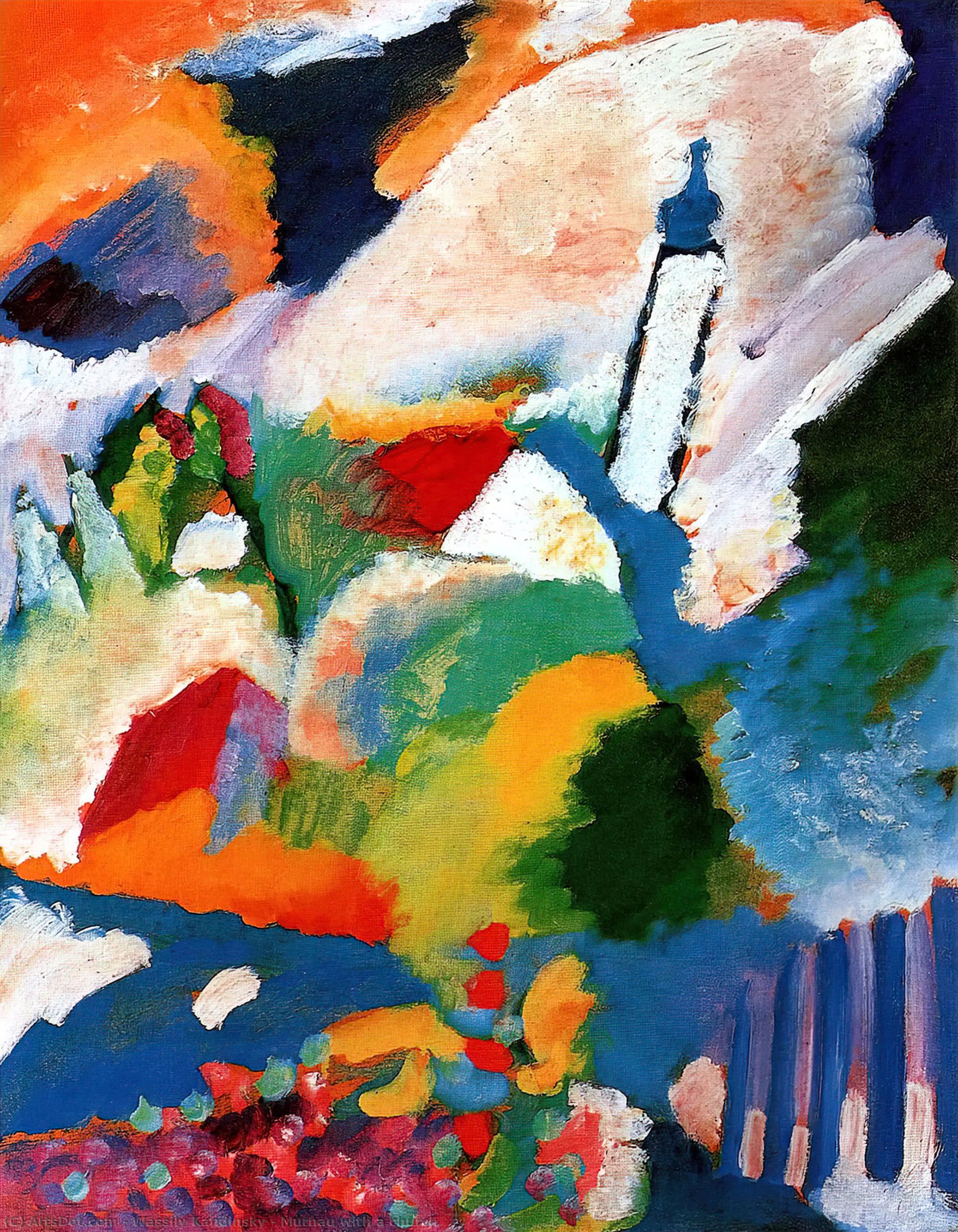 Wikioo.org - Bách khoa toàn thư về mỹ thuật - Vẽ tranh, Tác phẩm nghệ thuật Wassily Kandinsky - Murnau with a church