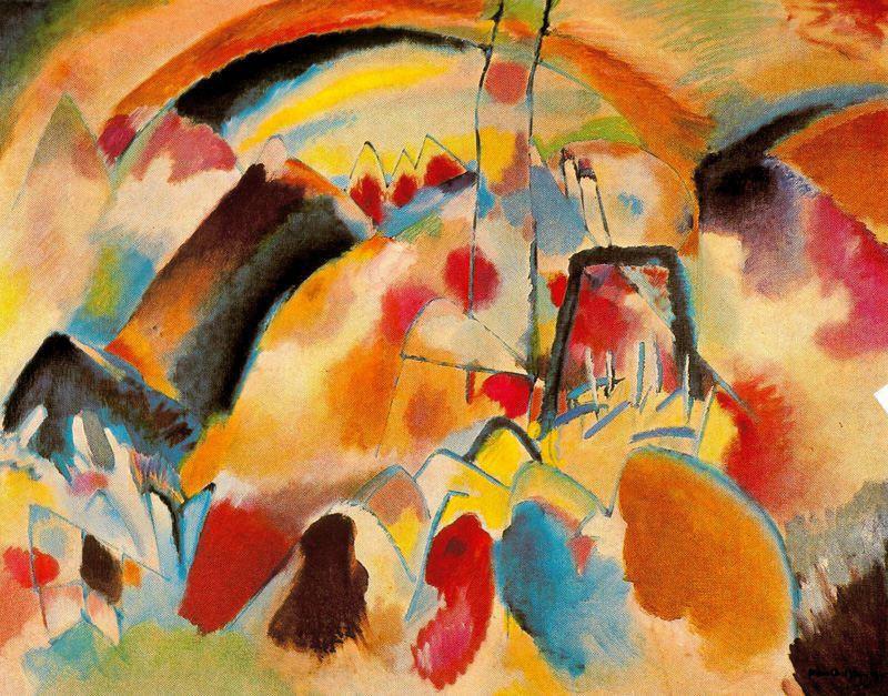 WikiOO.org - Encyclopedia of Fine Arts - Maleri, Artwork Wassily Kandinsky - Paisaje con iglesia
