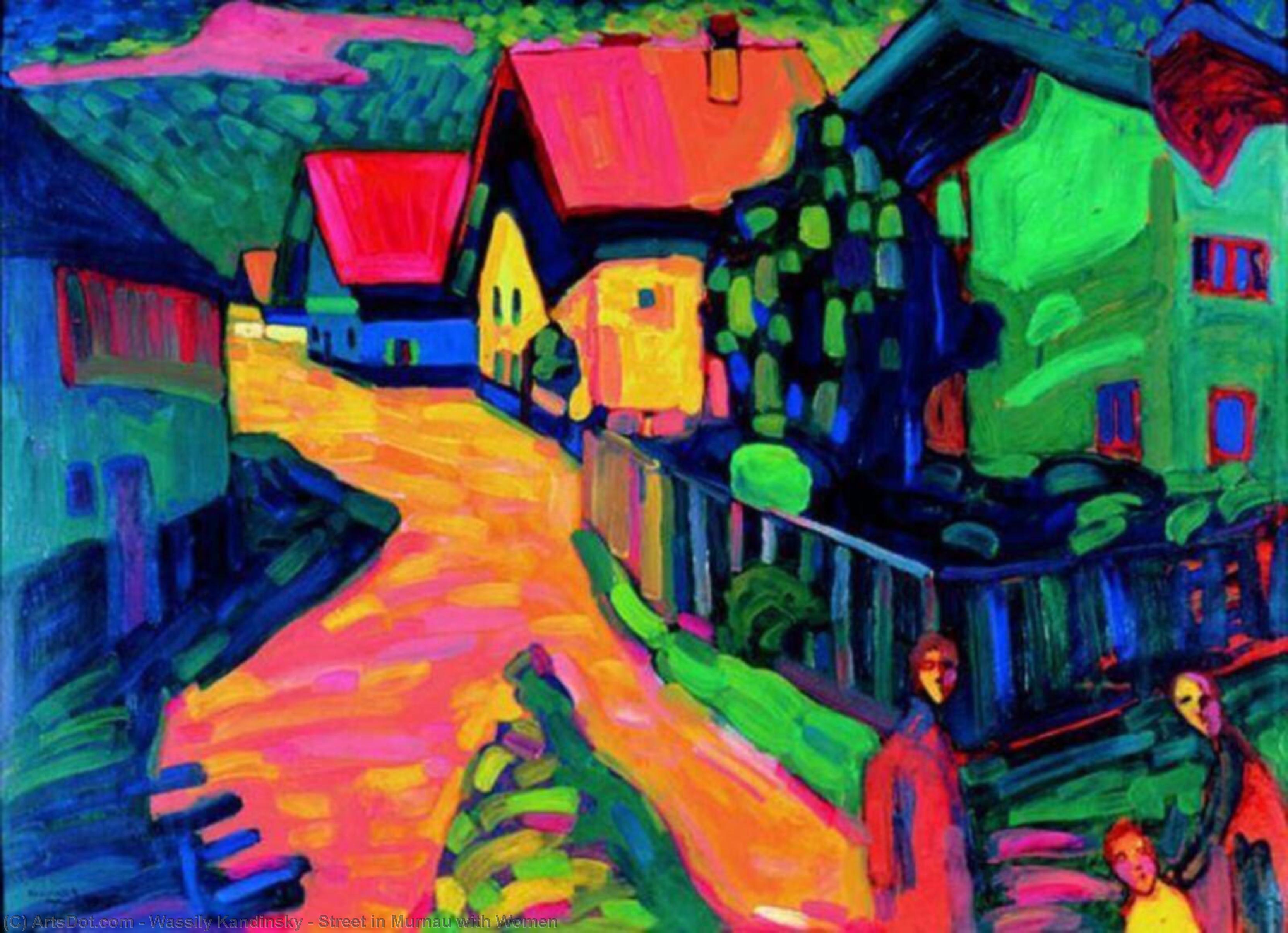 Wikioo.org – La Enciclopedia de las Bellas Artes - Pintura, Obras de arte de Wassily Kandinsky - calle en murnau con mujeres