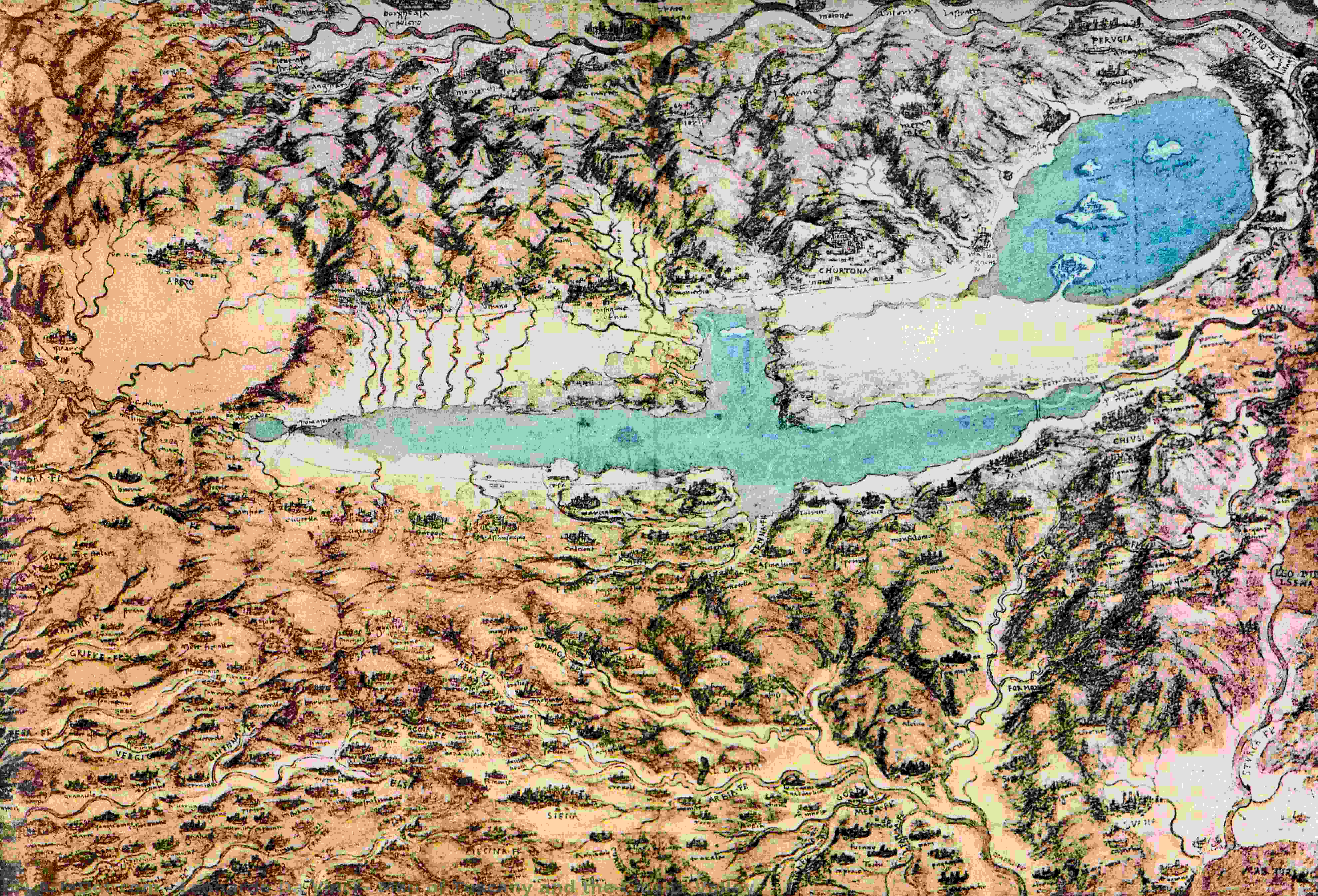 WikiOO.org - Encyclopedia of Fine Arts - Maľba, Artwork Leonardo Da Vinci - Map of Tuscany and the Chiana Valley