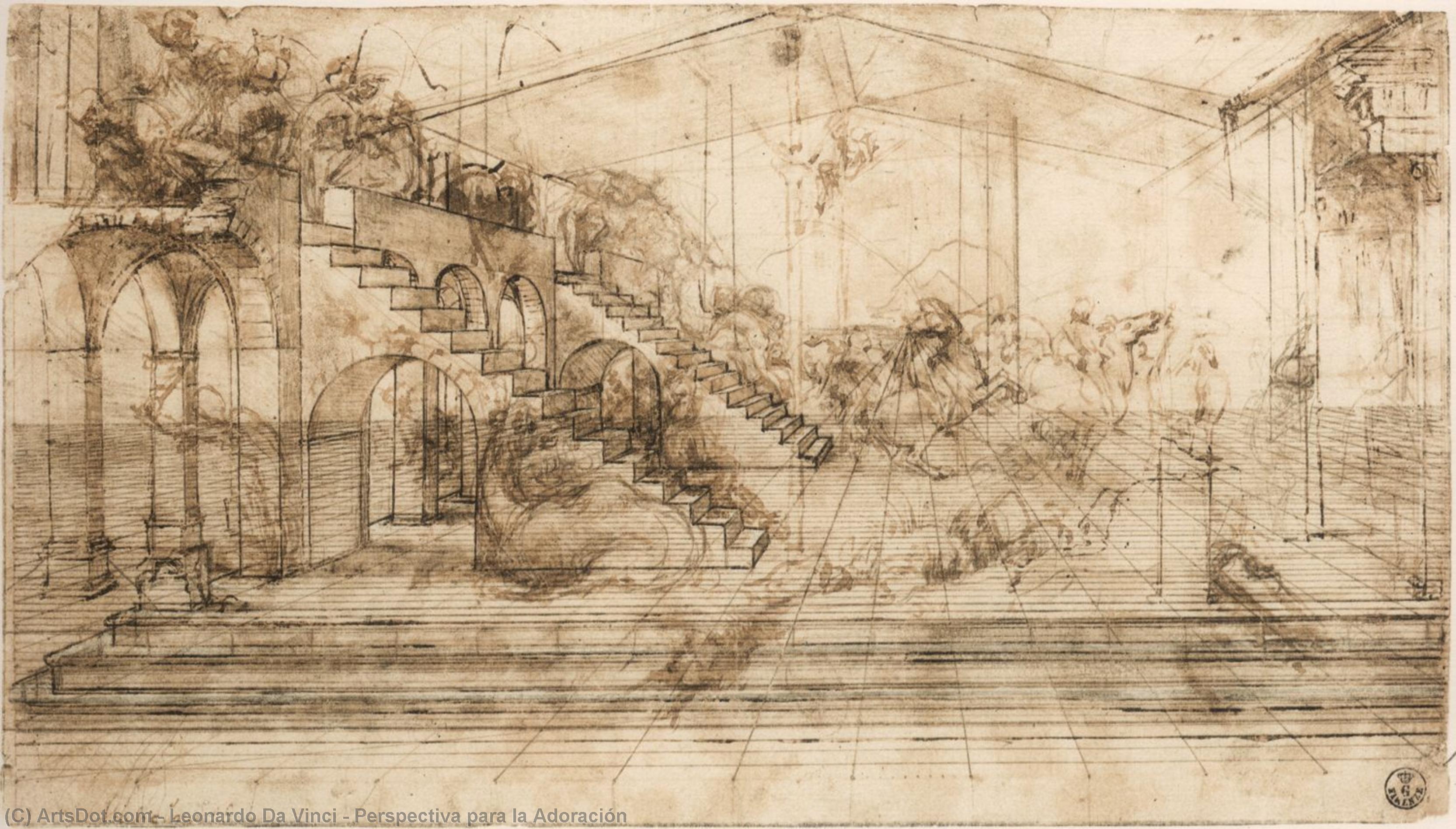 WikiOO.org - Encyclopedia of Fine Arts - Lukisan, Artwork Leonardo Da Vinci - Perspectiva para la Adoración