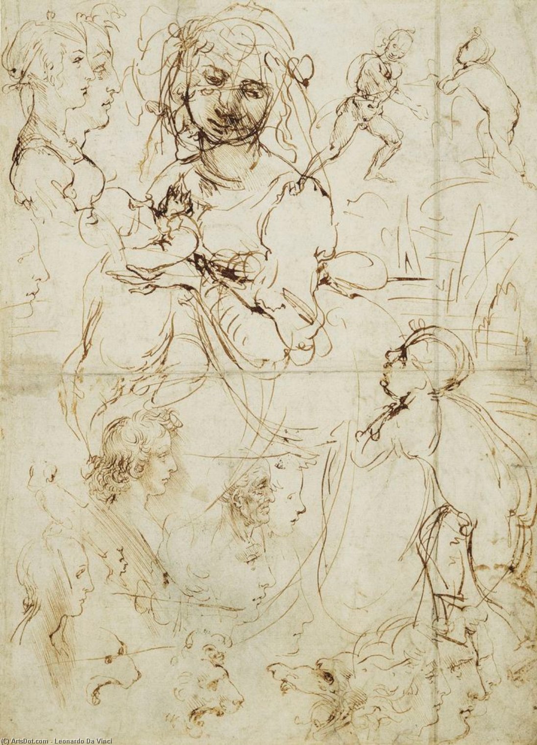 Wikoo.org - موسوعة الفنون الجميلة - اللوحة، العمل الفني Leonardo Da Vinci - Study for the Madonna with the Fruitbasket