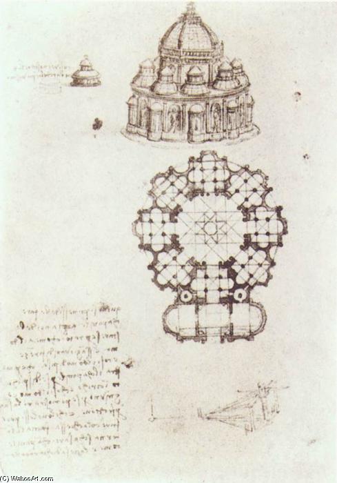 Wikioo.org - สารานุกรมวิจิตรศิลป์ - จิตรกรรม Leonardo Da Vinci - Study of a central church