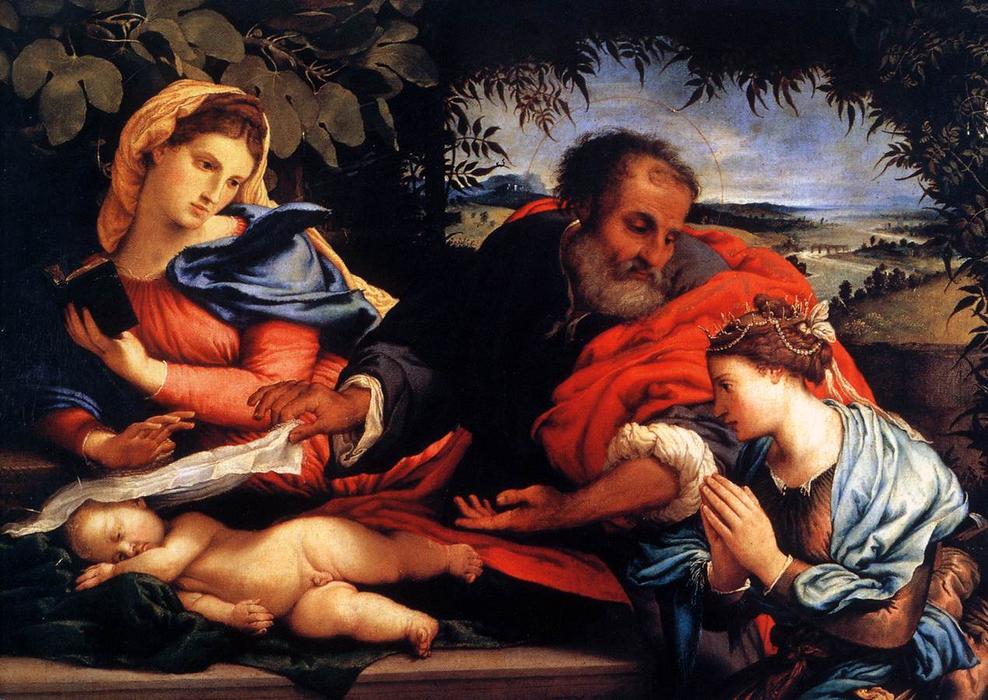 WikiOO.org - 百科事典 - 絵画、アートワーク Lorenzo Lotto - 聖なる 家族 と セント キャサリン