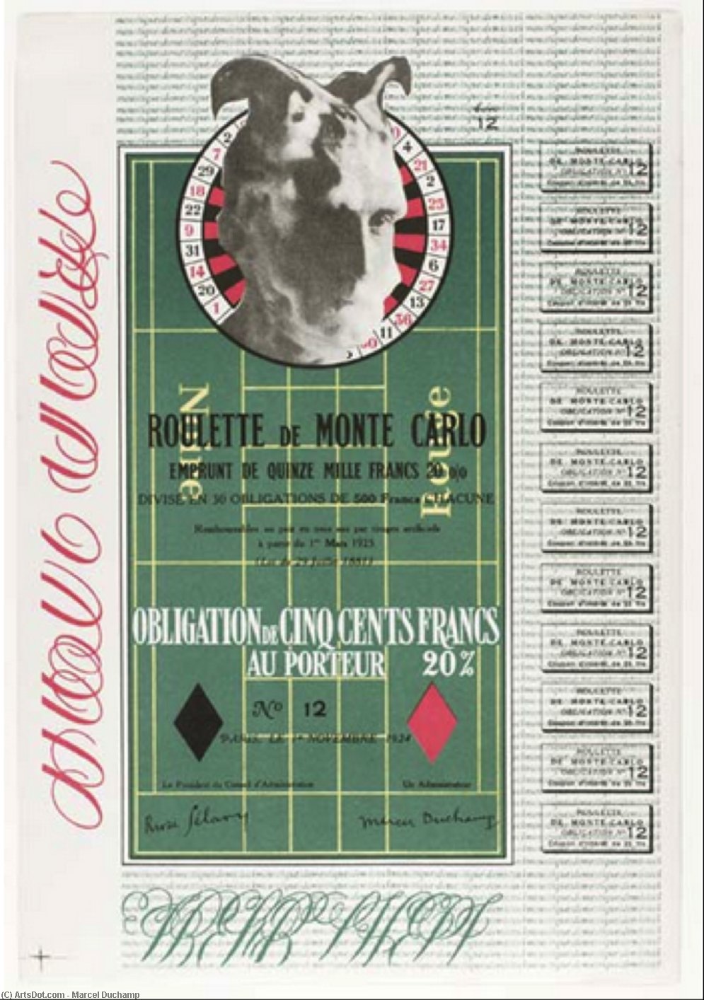 Wikioo.org - Bách khoa toàn thư về mỹ thuật - Vẽ tranh, Tác phẩm nghệ thuật Marcel Duchamp - Obligation Montecarlo - Monte Carlo Bond