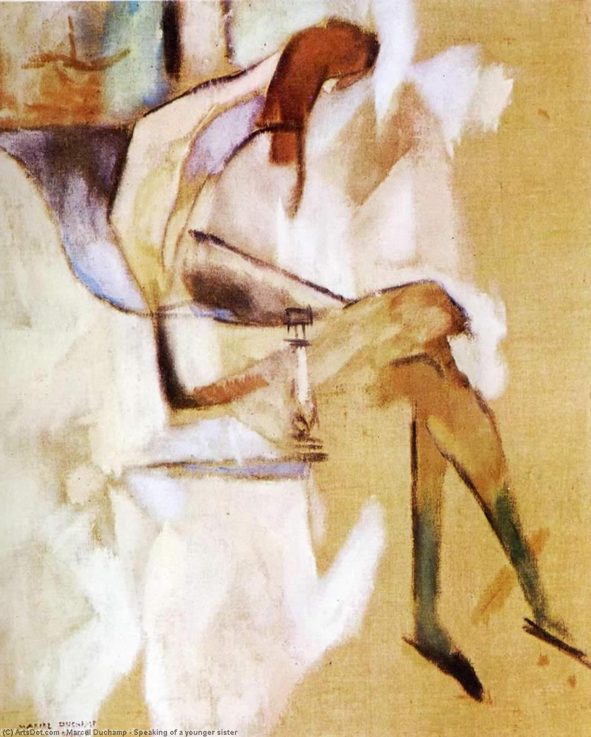 Wikioo.org – La Enciclopedia de las Bellas Artes - Pintura, Obras de arte de Marcel Duchamp - Hablando de una hermana menor