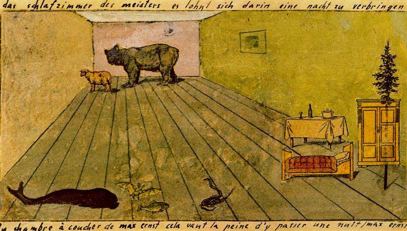 Wikioo.org – La Enciclopedia de las Bellas Artes - Pintura, Obras de arte de Max Ernst - El dormitorio del maestro , vale la pena pasar alli una noche