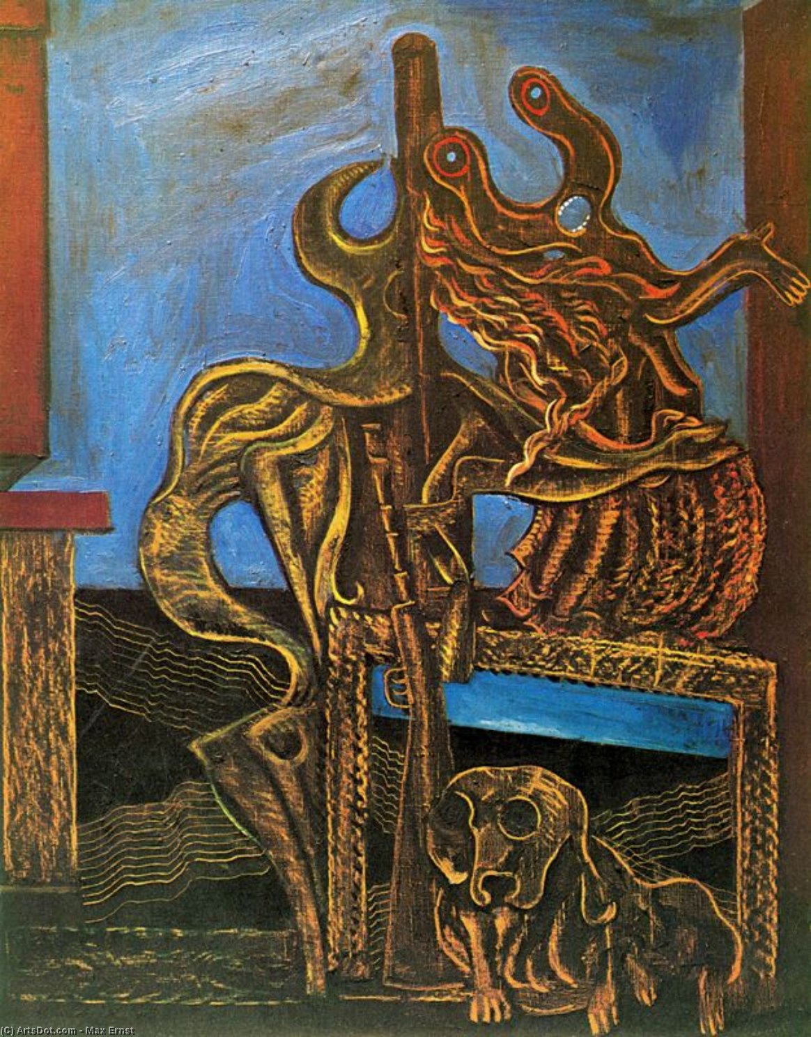 Wikoo.org - موسوعة الفنون الجميلة - اللوحة، العمل الفني Max Ernst - Il cacciatore