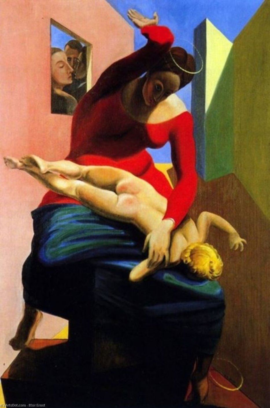 Wikioo.org - The Encyclopedia of Fine Arts - Painting, Artwork by Max Ernst - The Virgin Spanking the Christ Child before Three Witnesses