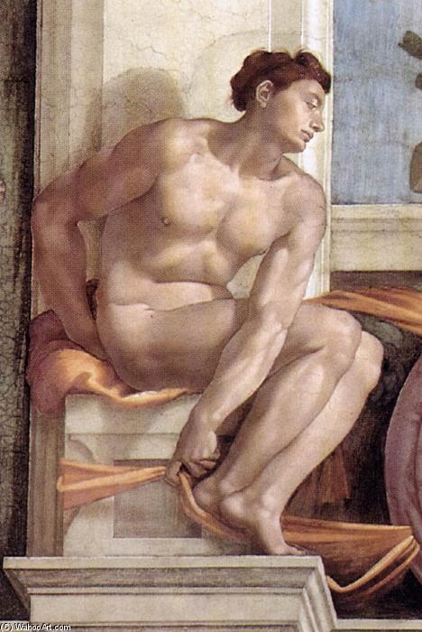 Wikioo.org - The Encyclopedia of Fine Arts - Painting, Artwork by Michelangelo Buonarroti - Ignudo (10)