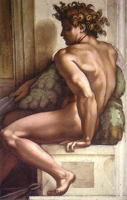 Wikioo.org - Die Enzyklopädie bildender Kunst - Malerei, Kunstwerk von Michelangelo Buonarroti - Ignudo ( 17 )