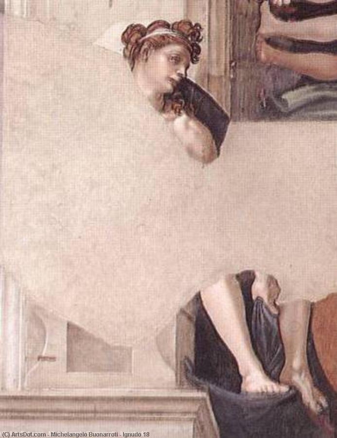 Wikioo.org - The Encyclopedia of Fine Arts - Painting, Artwork by Michelangelo Buonarroti - Ignudo 18