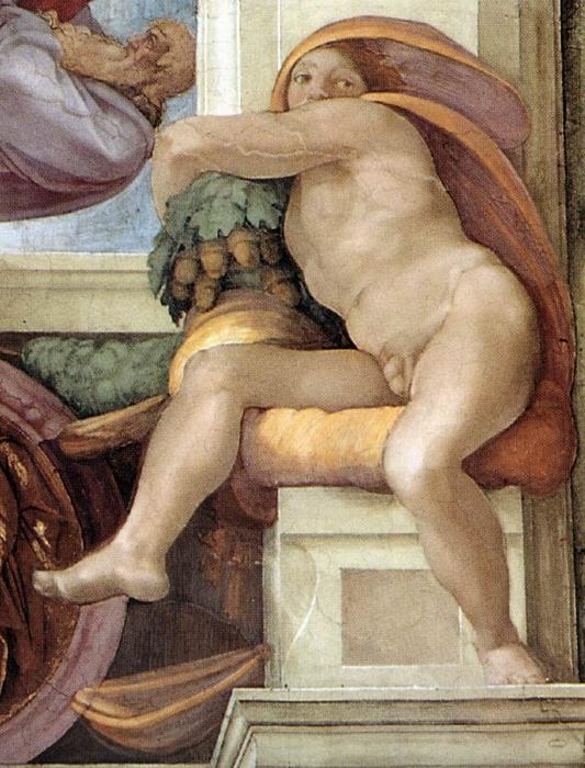 Wikioo.org - The Encyclopedia of Fine Arts - Painting, Artwork by Michelangelo Buonarroti - Ignudo 20