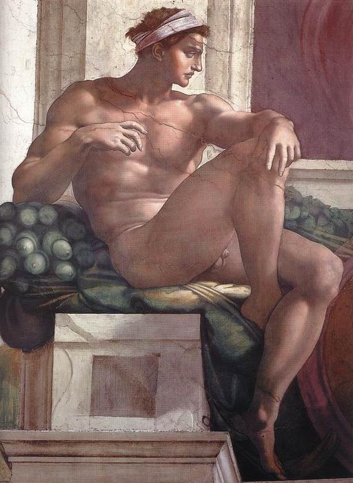 Wikioo.org – La Enciclopedia de las Bellas Artes - Pintura, Obras de arte de Michelangelo Buonarroti - Ignudo