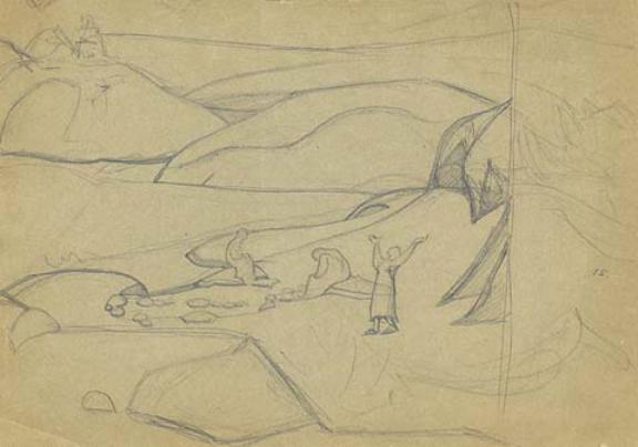 WikiOO.org - Enciklopedija likovnih umjetnosti - Slikarstvo, umjetnička djela Nicholas Roerich - Composition sketch with three women