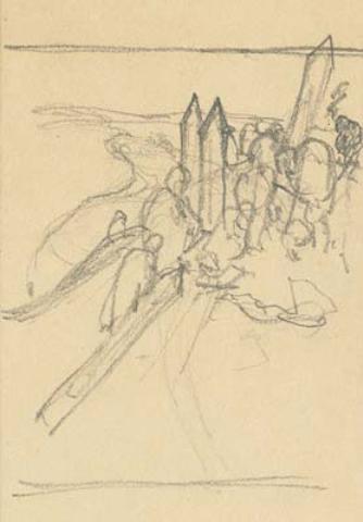 WikiOO.org - Enciklopedija dailės - Tapyba, meno kuriniai Nicholas Roerich - Cursory sketch of men erecting a fence