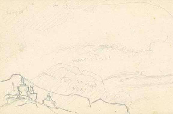 WikiOO.org - Encyclopedia of Fine Arts - Malba, Artwork Nicholas Roerich - Cursory sketch of mountain landscape with stupas