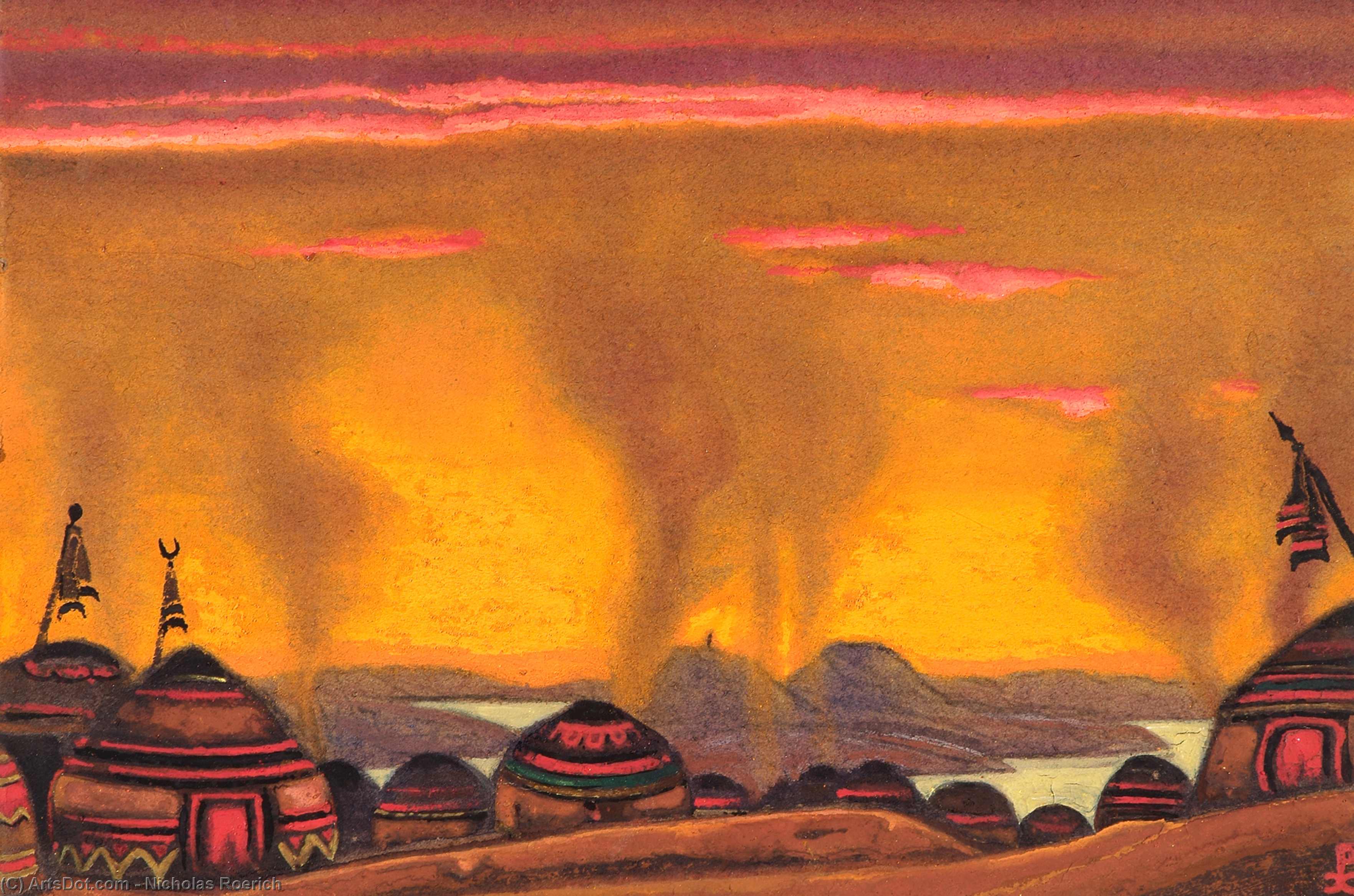 WikiOO.org - Εγκυκλοπαίδεια Καλών Τεχνών - Ζωγραφική, έργα τέχνης Nicholas Roerich - Polovtsian Camp. Décor for ''Polovtsian Dances''