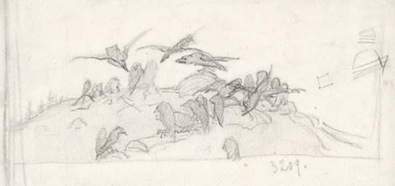 WikiOO.org - 백과 사전 - 회화, 삽화 Nicholas Roerich - Sketch of crows on burial mound