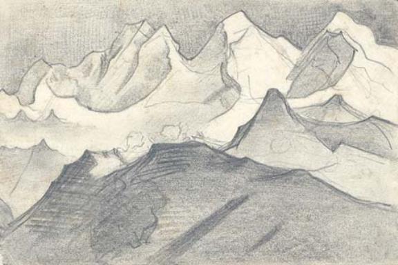 Wikioo.org - The Encyclopedia of Fine Arts - Painting, Artwork by Nicholas Roerich - Sketch of Everest Range