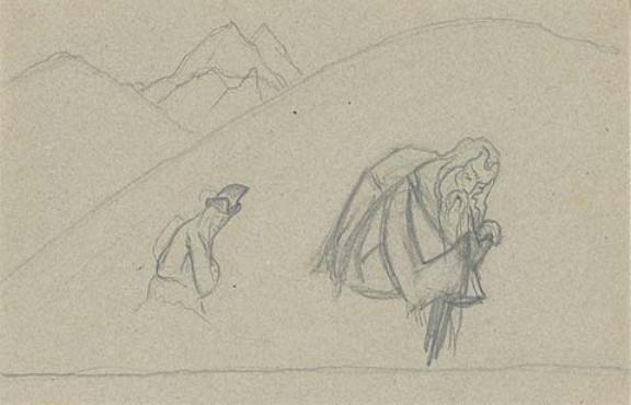WikiOO.org - Encyclopedia of Fine Arts - Malba, Artwork Nicholas Roerich - Sketch of lama and sadhu