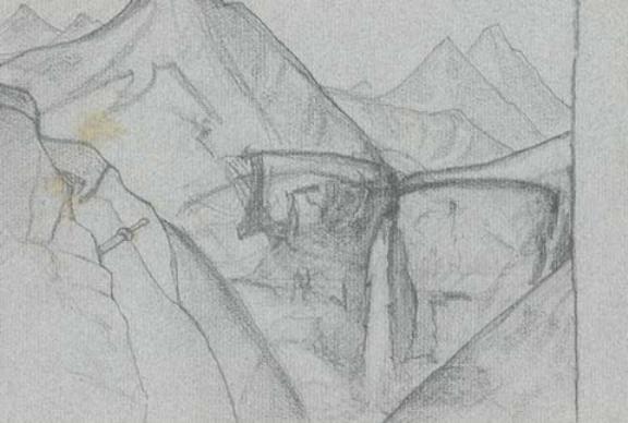Wikioo.org - Encyklopedia Sztuk Pięknych - Malarstwo, Grafika Nicholas Roerich - Sketch of Palden Lhamo waterfall in Chandra valley