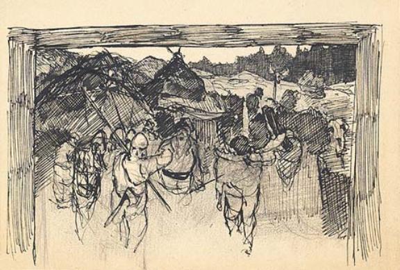 Wikioo.org - The Encyclopedia of Fine Arts - Painting, Artwork by Nicholas Roerich - Sketch of scene from ancient life