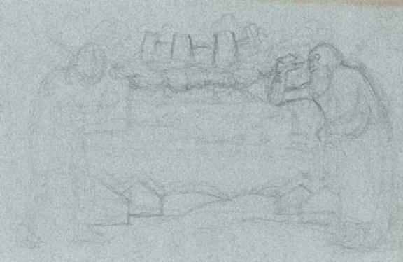 WikiOO.org - Encyclopedia of Fine Arts - Malba, Artwork Nicholas Roerich - Sketch with two figures and village