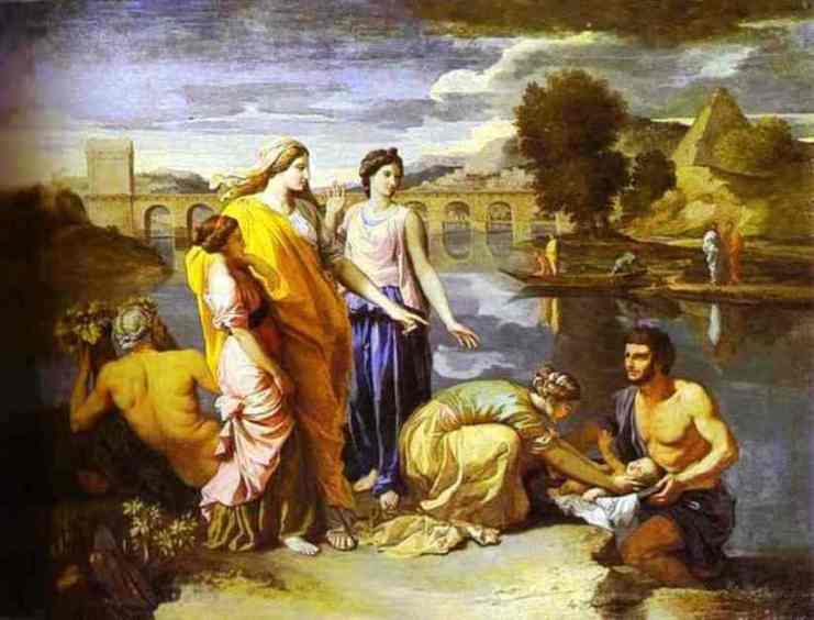 Wikioo.org - สารานุกรมวิจิตรศิลป์ - จิตรกรรม Nicolas Poussin - Pharaoh's Daughter Finds Baby Moses