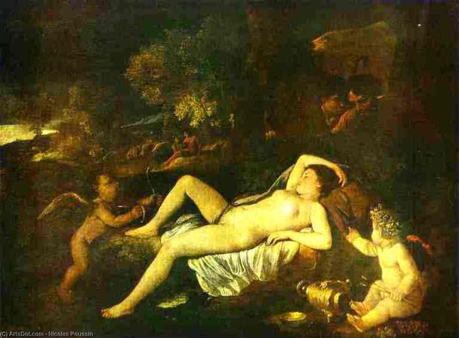 Wikioo.org - The Encyclopedia of Fine Arts - Painting, Artwork by Nicolas Poussin - The Sleeping Venus and Cupid