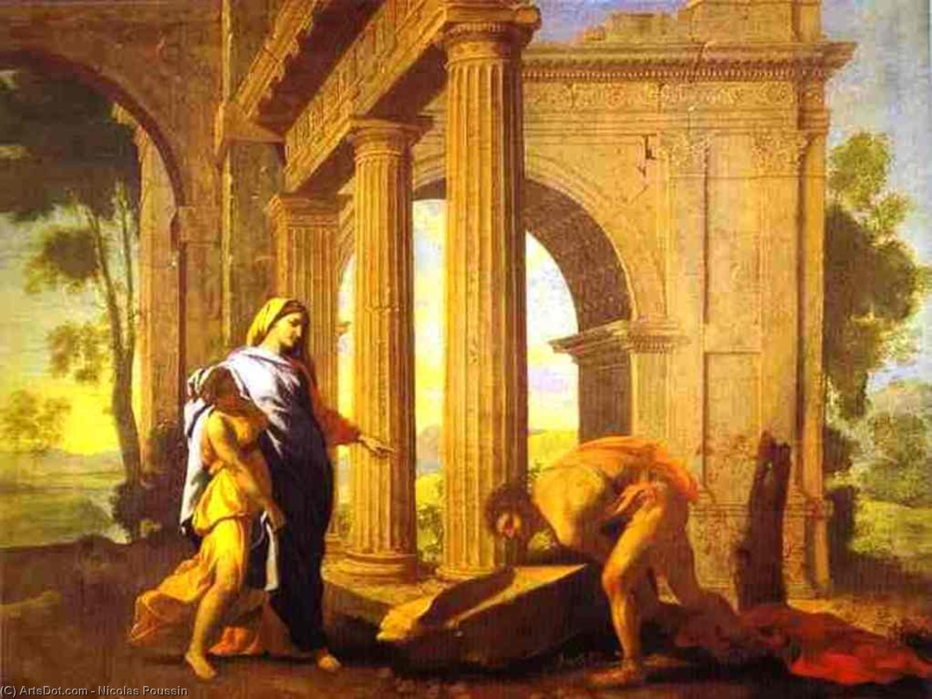 WikiOO.org - Encyclopedia of Fine Arts - Maľba, Artwork Nicolas Poussin - Theseus Finding His Father's Arms