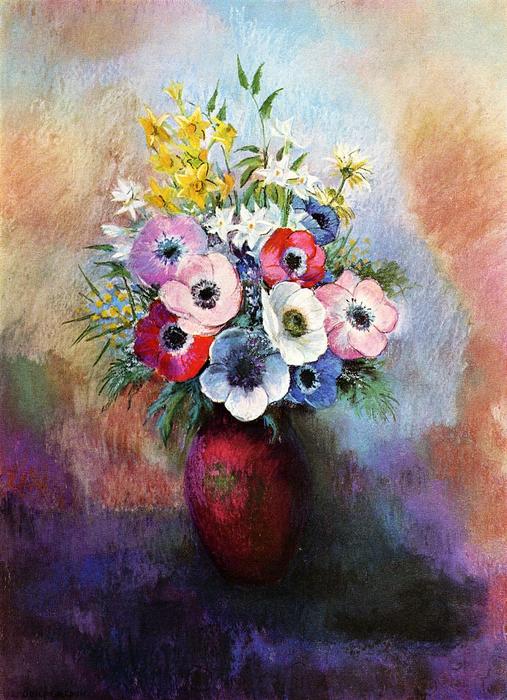 WikiOO.org - Encyclopedia of Fine Arts - Maľba, Artwork Odilon Redon - Anemones