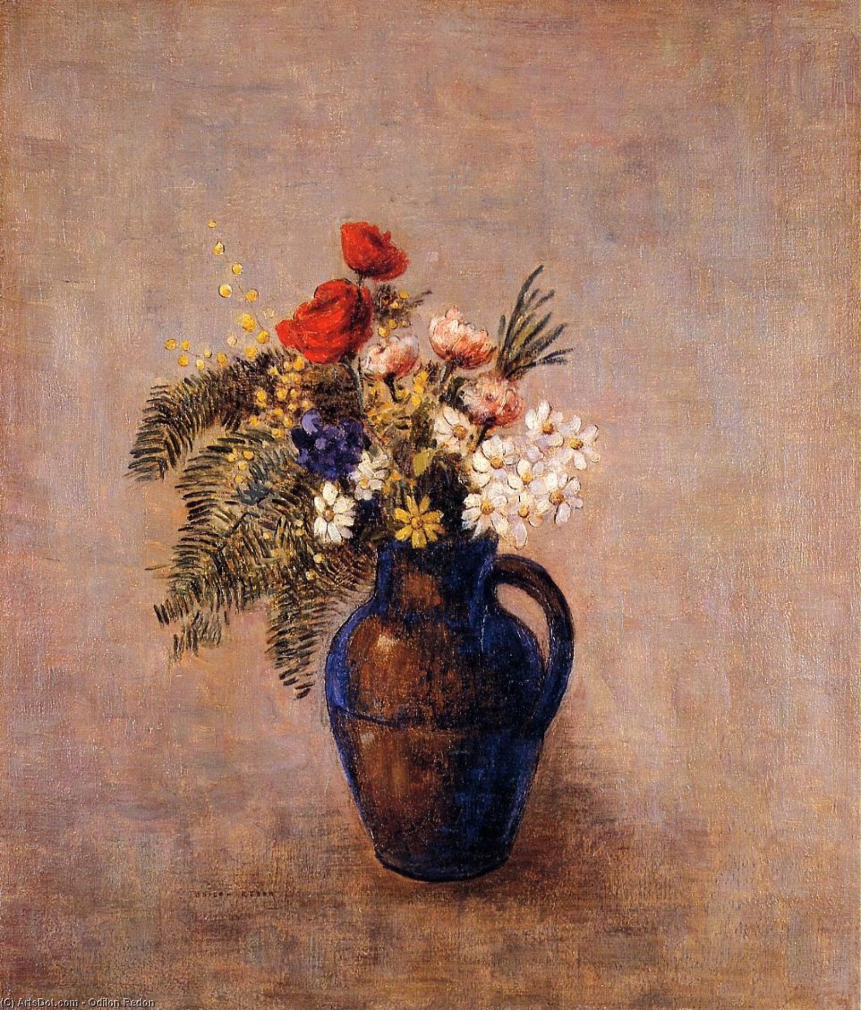 Wikioo.org - The Encyclopedia of Fine Arts - Painting, Artwork by Odilon Redon - Bouquet of Flowers in a Blue Vase
