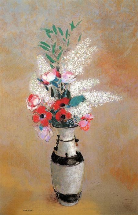 WikiOO.org - Enciklopedija likovnih umjetnosti - Slikarstvo, umjetnička djela Odilon Redon - Bouquet with White Lilies in a Japanese Vase
