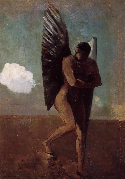 Wikioo.org - The Encyclopedia of Fine Arts - Painting, Artwork by Odilon Redon - Fallen Angel Looking at at Cloud