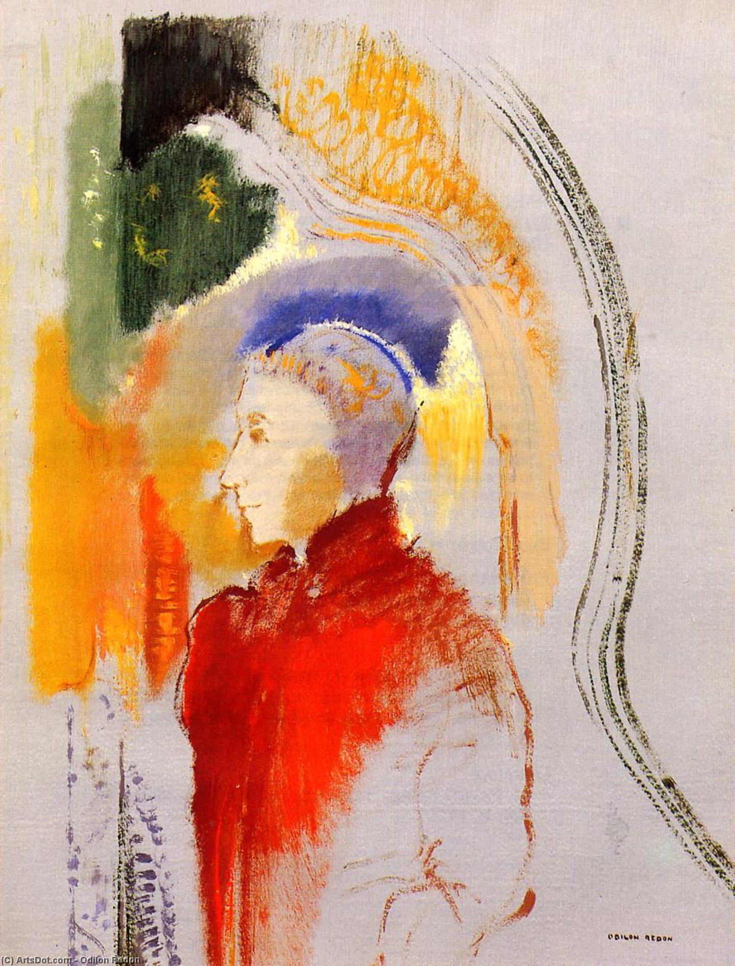 WikiOO.org - Εγκυκλοπαίδεια Καλών Τεχνών - Ζωγραφική, έργα τέχνης Odilon Redon - Figure in Profile