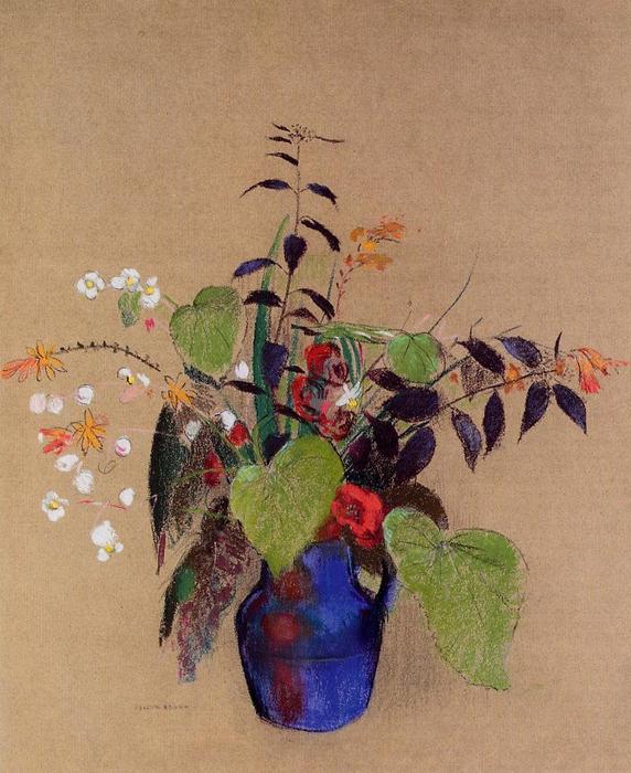 Wikioo.org - The Encyclopedia of Fine Arts - Painting, Artwork by Odilon Redon - Flowers in a Blue Jug