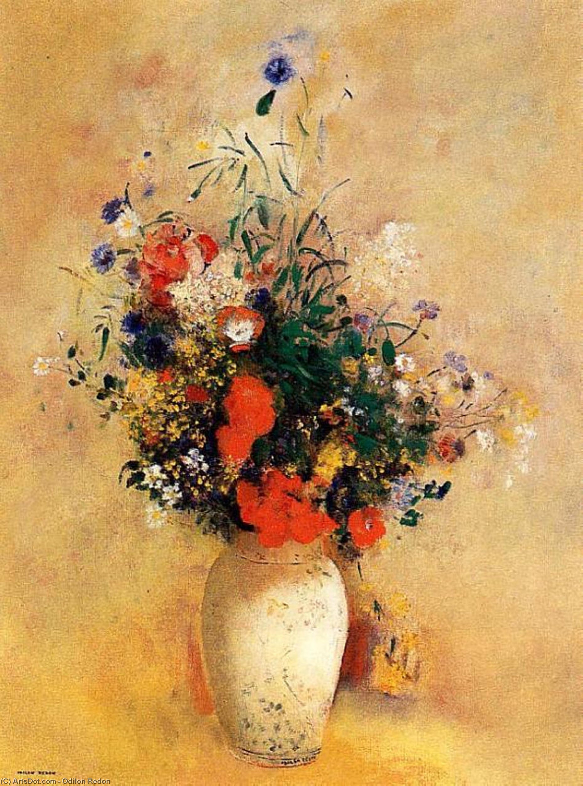 Wikioo.org - Bách khoa toàn thư về mỹ thuật - Vẽ tranh, Tác phẩm nghệ thuật Odilon Redon - Flowers in a Blue Vase